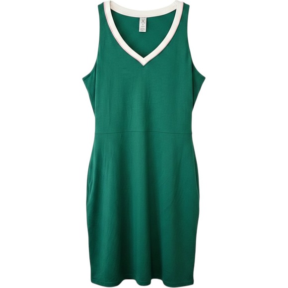 Xersion Dresses & Skirts - Xersion EverUltra-Lite Dress XXL Green Shady Glade White V-Neck Athletic 373525